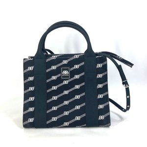 BALENCIAGA BB Trade S Tote Bag Hand Bag Canvas Black/White